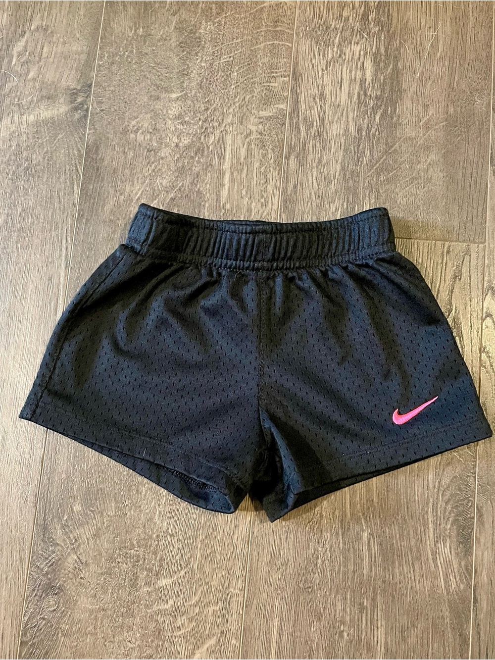 Nike Toddler Black Athletic Mesh Shorts with Pink Swoosh Accent